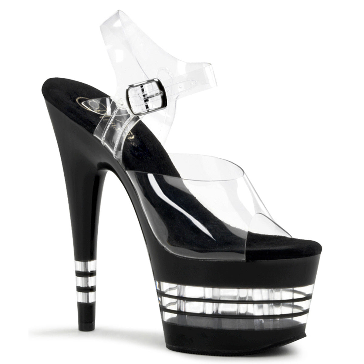 Adore-708Ln 7 "каблук прозрачный и черный полюс танцует обувь