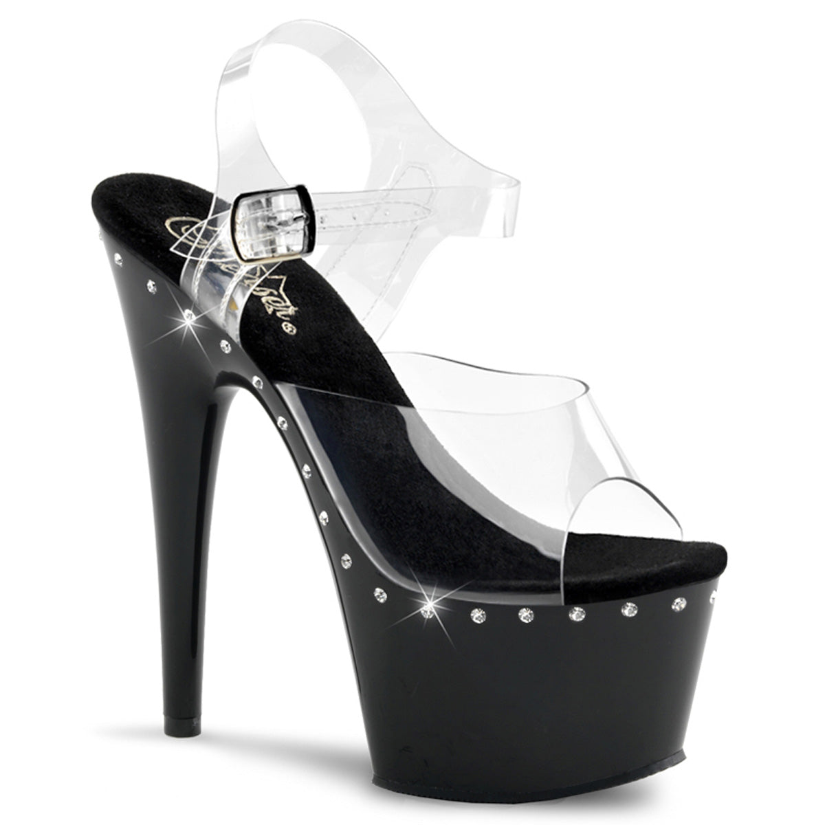ADORE-708LS 7" Heel Clear and Black Pole Dancing Shoes