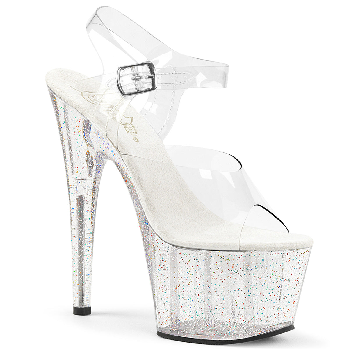 ADORE-708MG Pleasers 7 Inch Clear Glitter Platform Pole Dancing Shoes