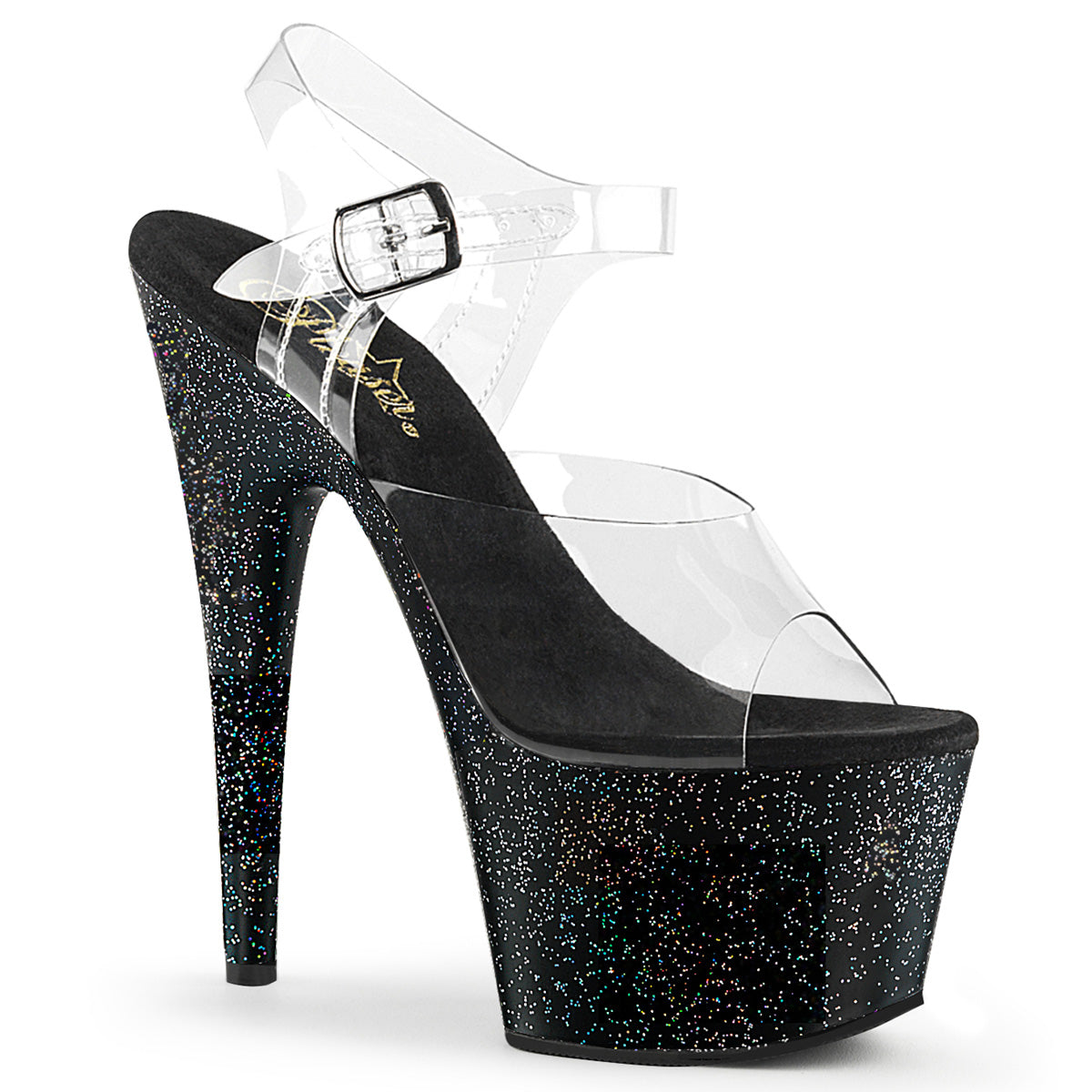 Adore-708mg 7 "Heel Clear and Black Pole Dancing Shoes