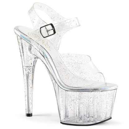 ADORE-708MMG Pleasers 7 Inch Clear Glitter Pole Dancing High Heel Shoes