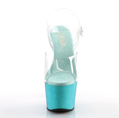 ADORE-708OMBRE 7 Inch Heel Clear Aqua White Glitter Sandals-Pleaser- Sexy Shoes Alternative Footwear