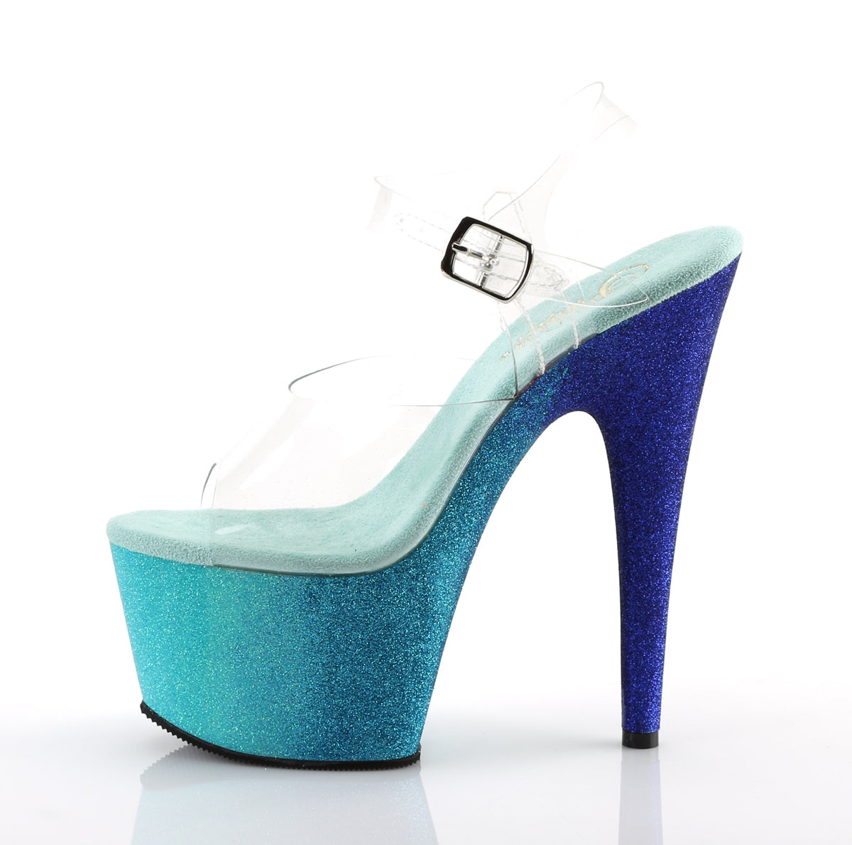 ADORE-708OMBRE 7 Inch Heel Clear Aqua White Glitter Sandals-Pleaser- Sexy Shoes Pole Dance Heels
