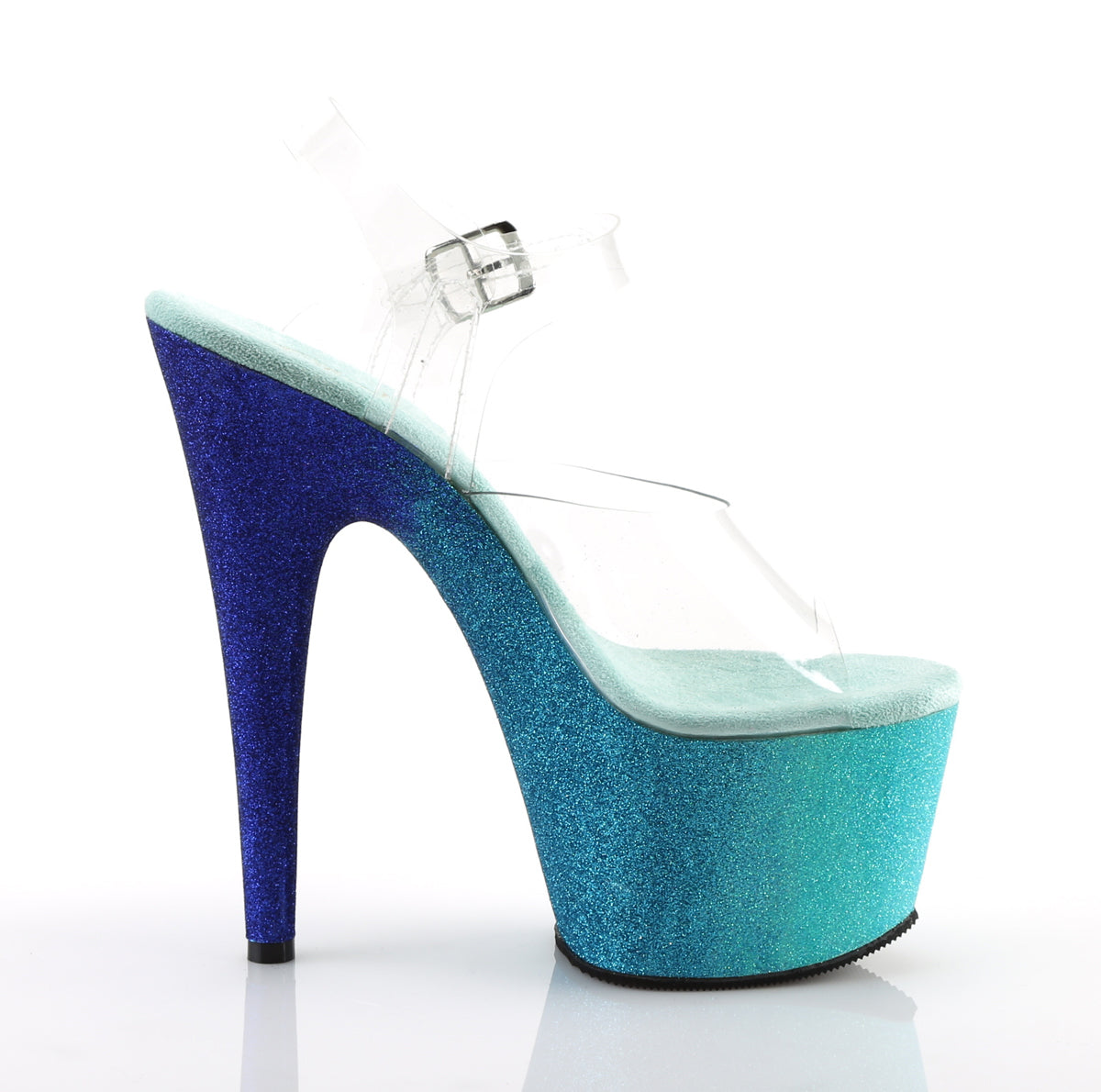 ADORE-708OMBRE 7 Inch Heel Clear Aqua White Glitter Sandals-Pleaser- Sexy Shoes Fetish Heels