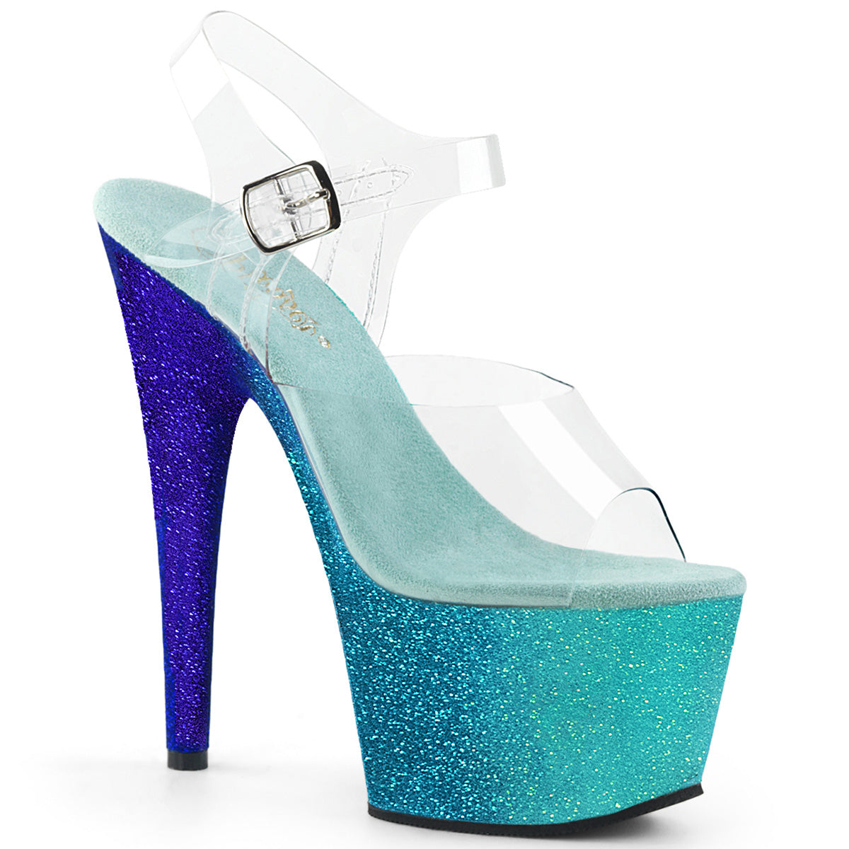 ADORE-708OMBRE 7 Inch Heel Clear Aqua White Glitter Sandals-Pleaser- Sexy Shoes