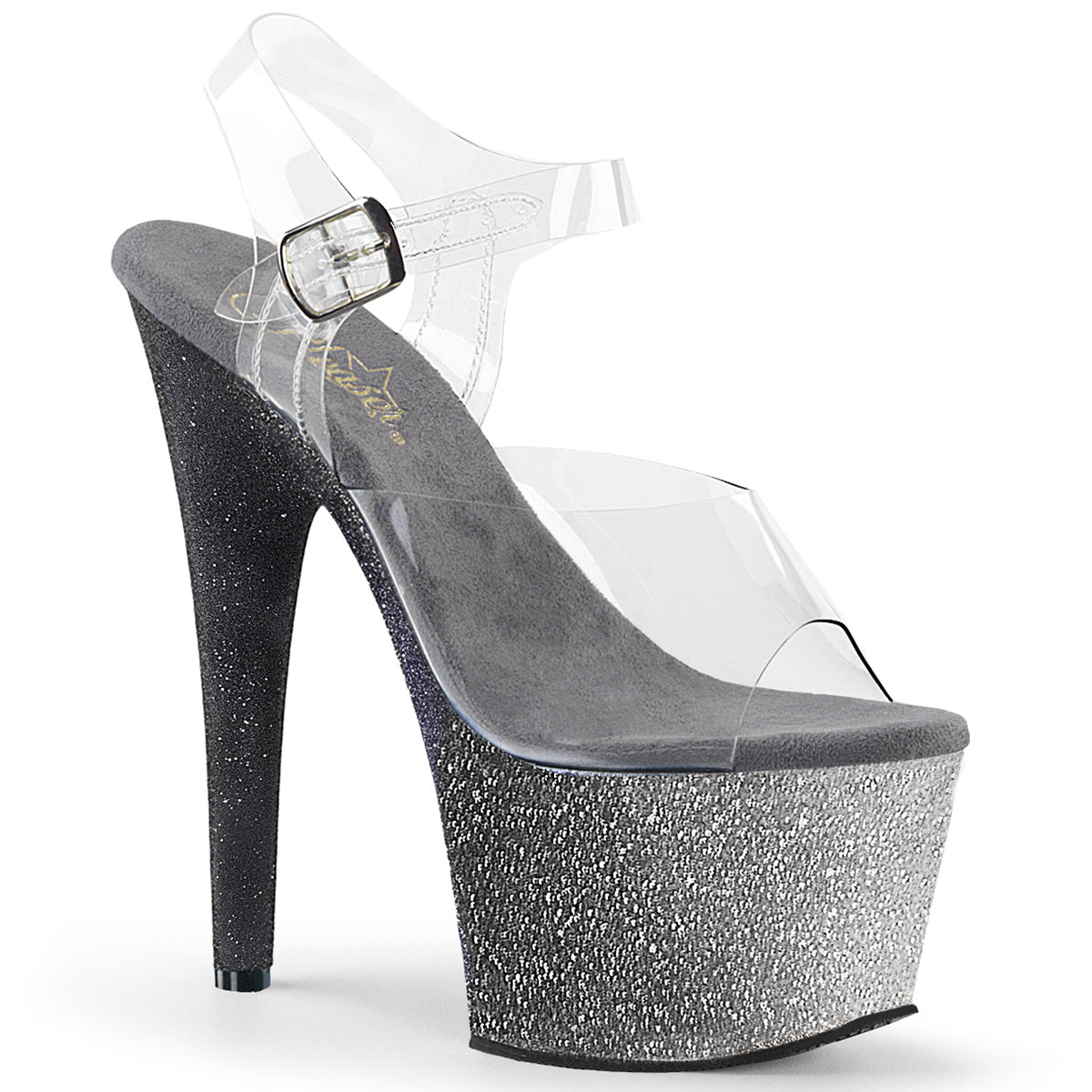 ADORE-708OMBRE 7 Inch Heel Clear Silver-Black Fetish Sandals-Pleaser- Sexy Shoes