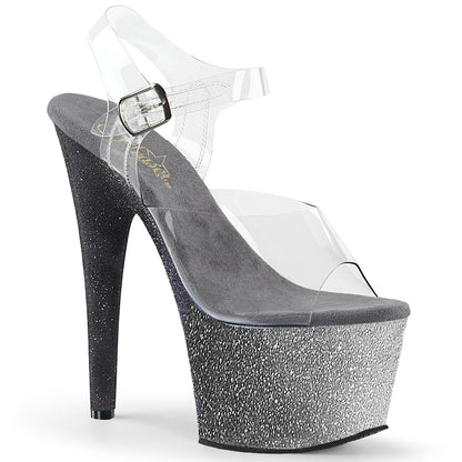 Adore-708Ombre 7 inch Heel Clear Silver-Black Fetish Sandale