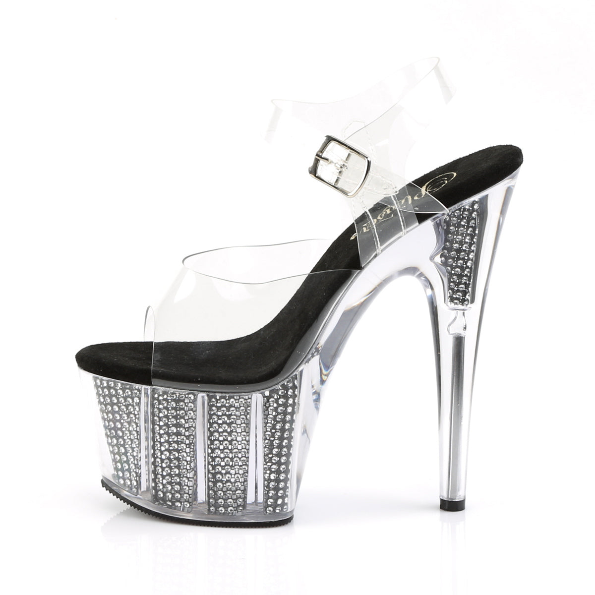 ADORE-708SRS 7 Inch Heel Clear Black Bling Fetish Sandals-Pleaser- Sexy Shoes Pole Dance Heels