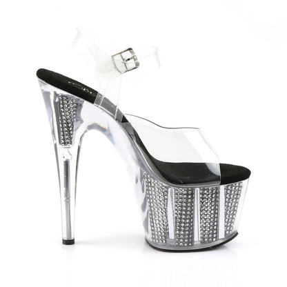 ADORE-708SRS 7 Inch Heel Clear Black Bling Fetish Sandals-Pleaser- Sexy Shoes Fetish Heels