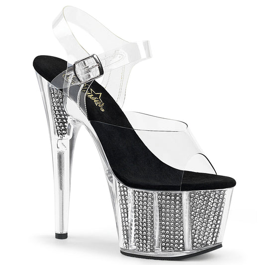 ADORE-708SRS 7 Inch Heel Clear Black Bling Fetish Sandals-Pleaser- Sexy Shoes