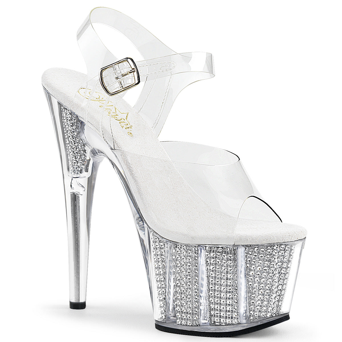 ADORE-708SRS 7 Inch Heel Clear Silver Multi Fetish Sandals