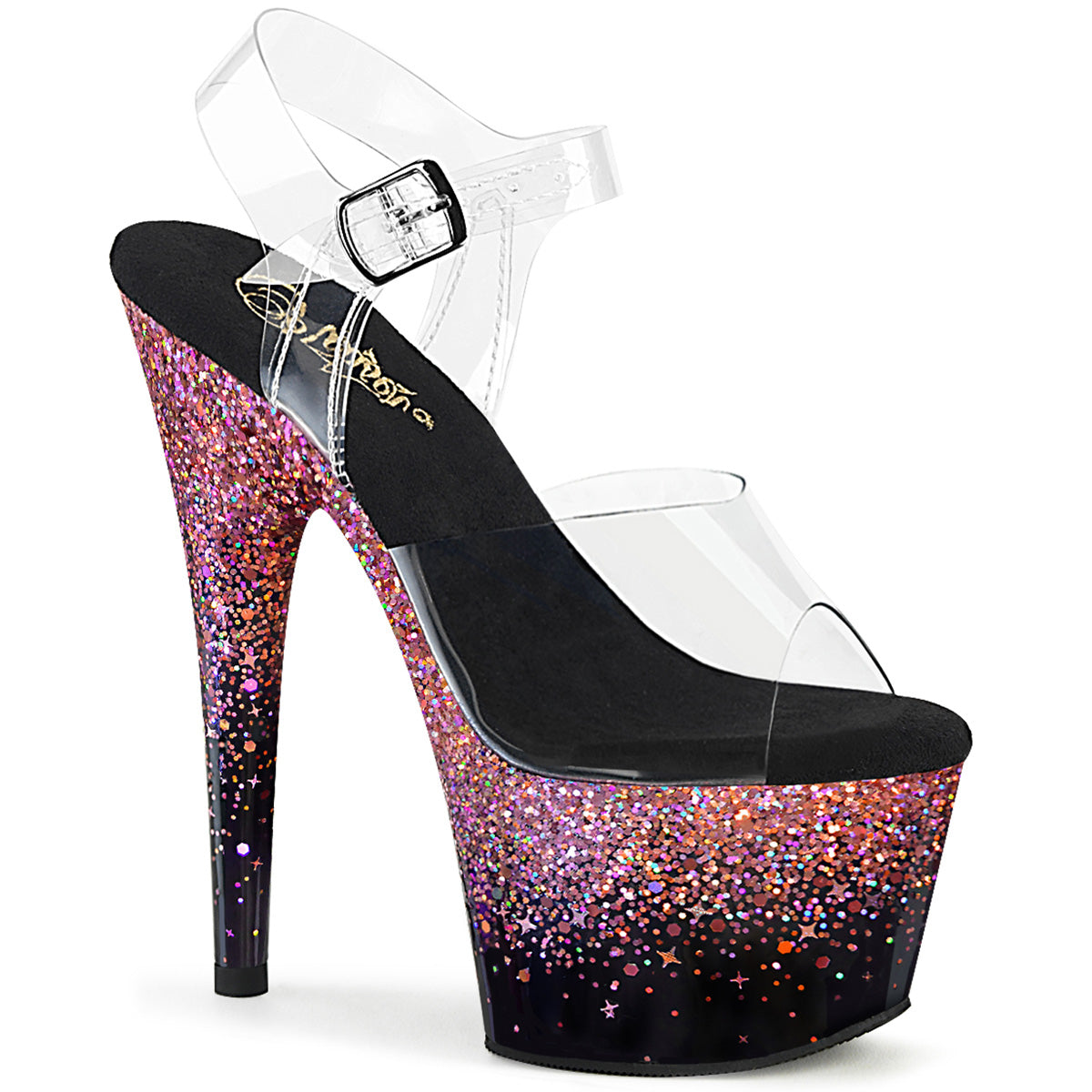 ADORE-708SS Pleaser Black-Pink Multi Glitter Platform Exotic Dancing Heels
