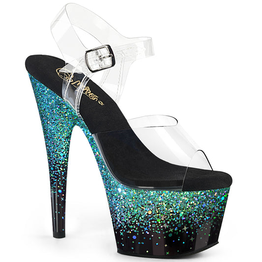 ADORE-708SS Pleaser Black-Turquoise Multi Glitter Platform Exotic Dancing Heel Sandals