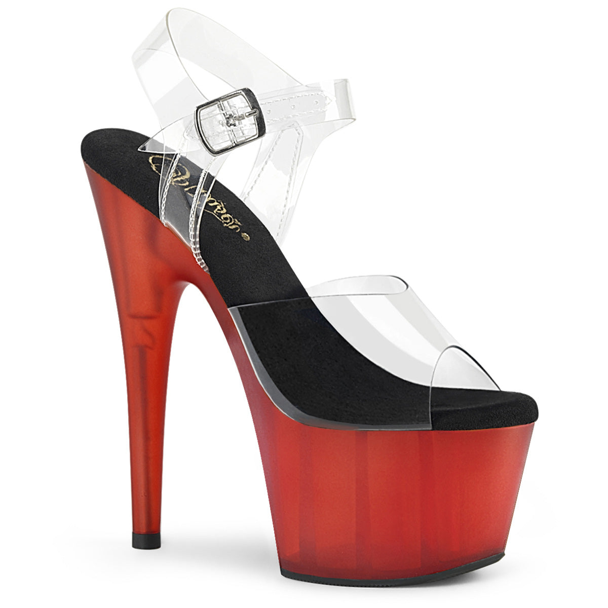 ADORE-708T 7" Heel Clear and Red Frosted Pole Dancing Shoes