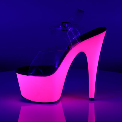 ADORE-708UV 7" Heel Clear Neon Pink Pole Dancing Shoes-Pleaser- Sexy Shoes Pole Dance Heels