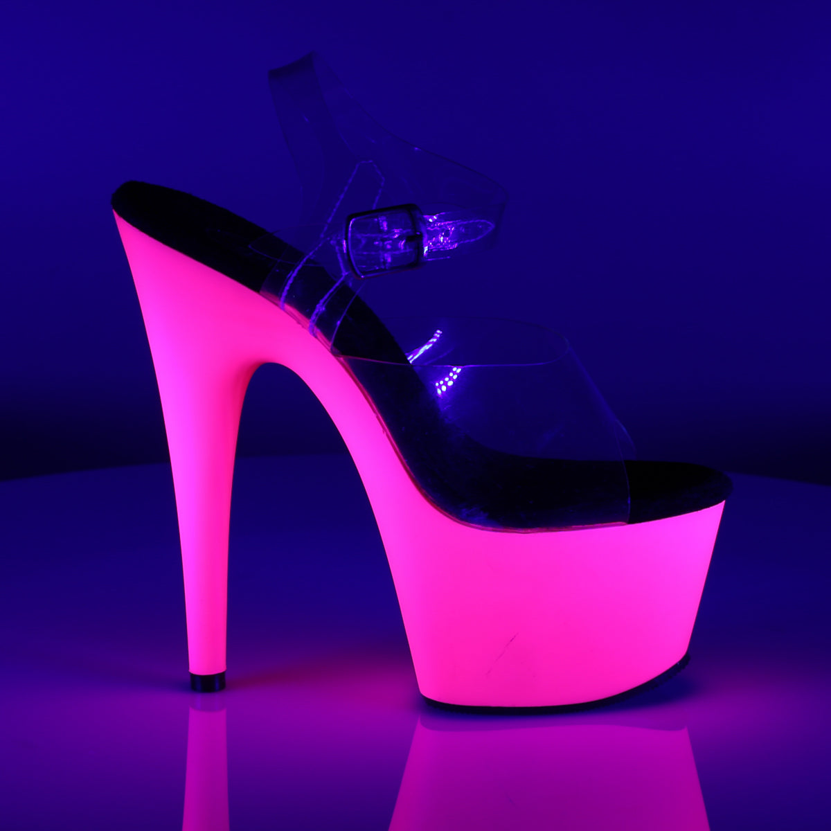 ADORE-708UV 7" Heel Clear Neon Pink Pole Dancing Shoes-Pleaser- Sexy Shoes Fetish Heels