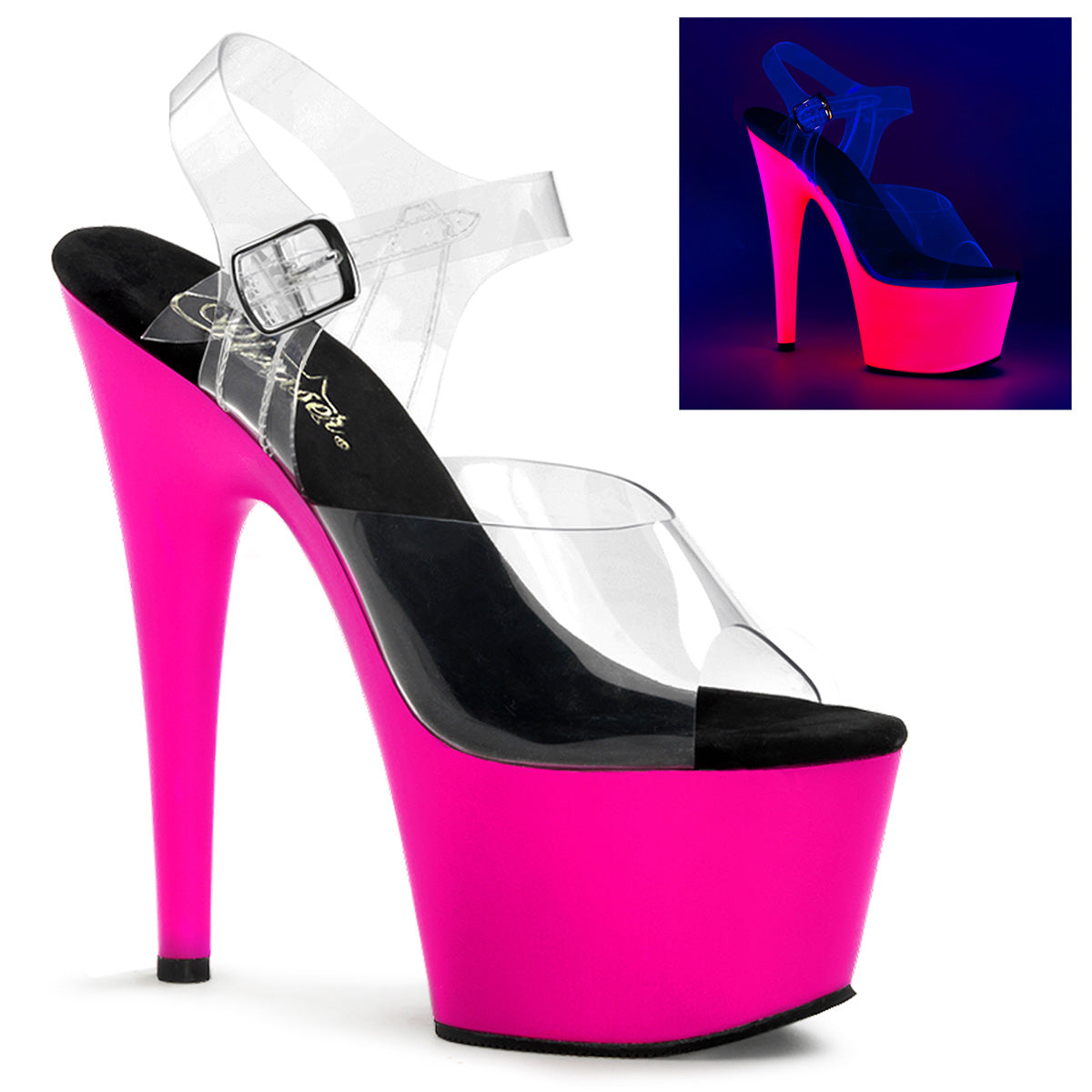 ADORE-708UV 7" Heel Clear Neon Pink Pole Dancing Shoes-Pleaser- Sexy Shoes