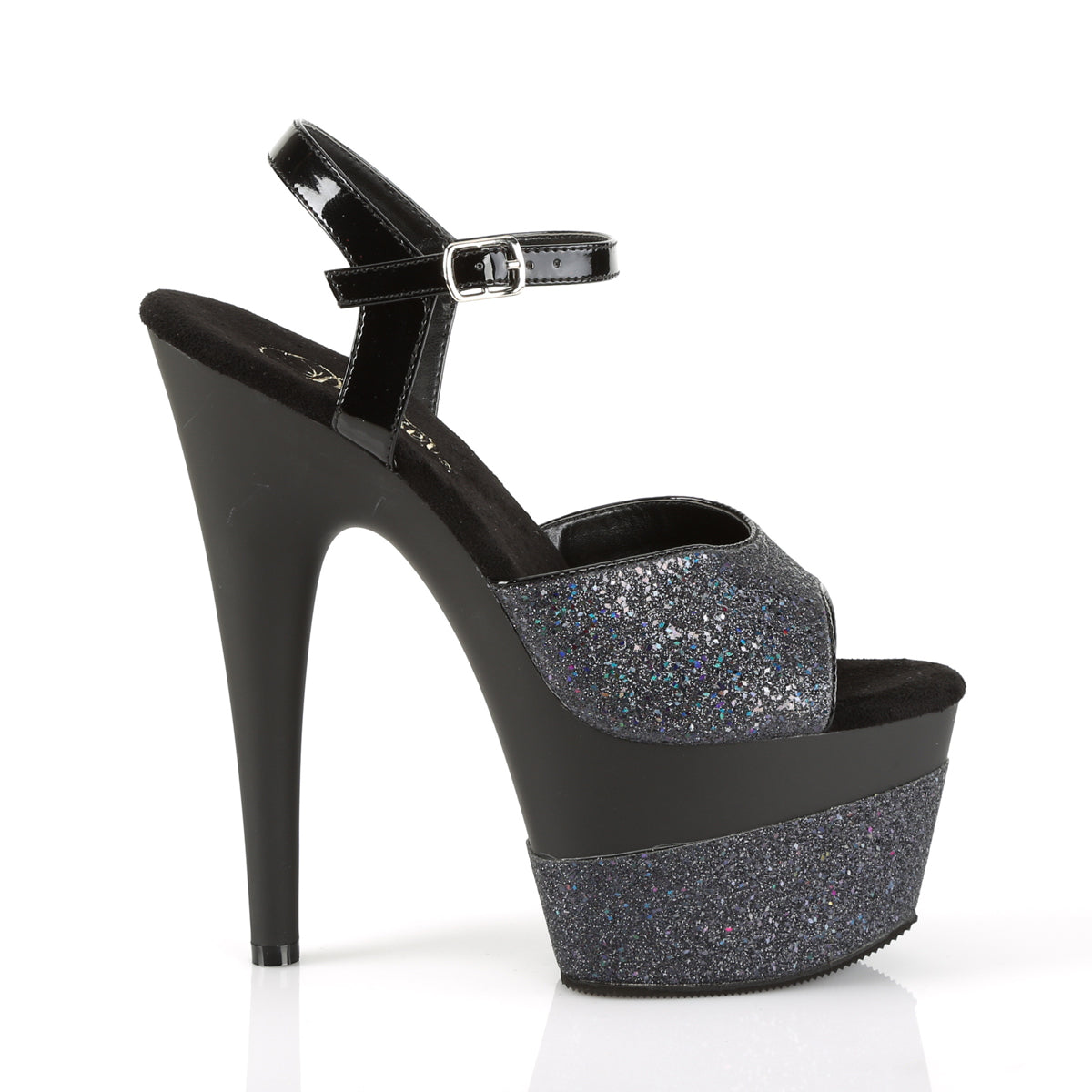 ADORE-709-2G 7" Heel Black Glitter/Black Glitter Shoes-Pleaser- Sexy Shoes Fetish Heels