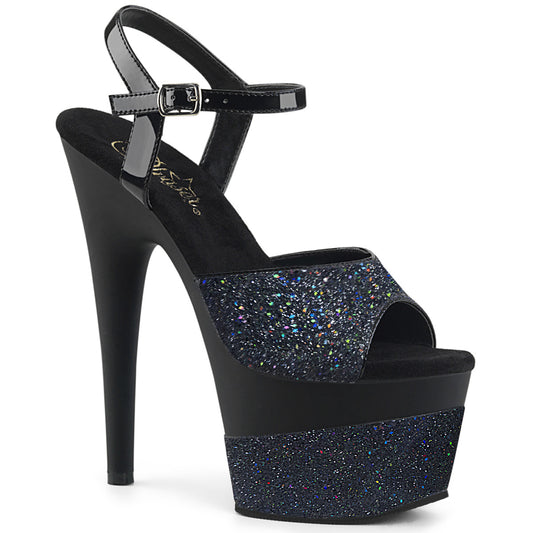 ADORE-709-2G 7" Heel Black Glitter/Black Glitter Shoes-Pleaser- Sexy Shoes