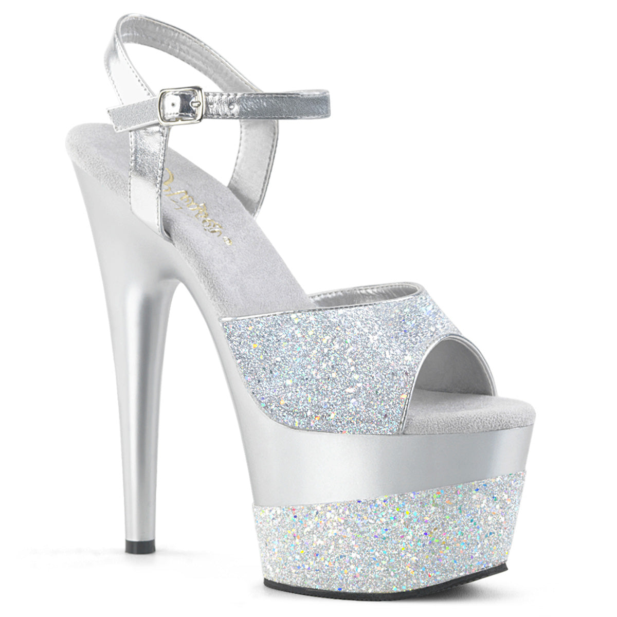 ADORE-709-2G 7" Heel Silver Glitter Stripper Shoes