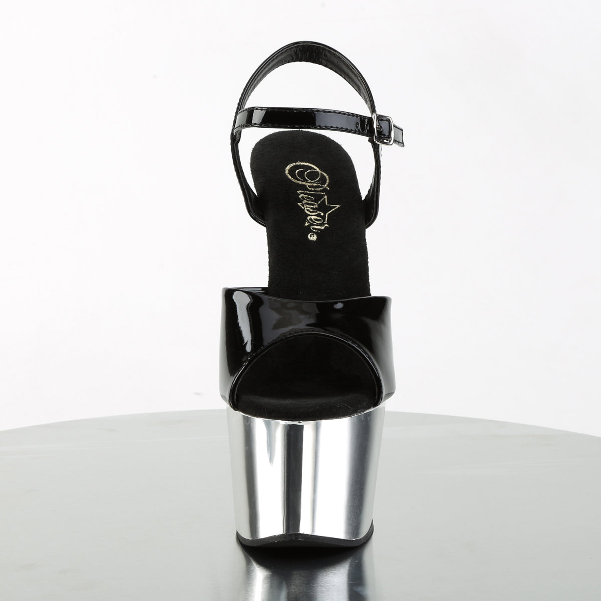 adore 709 pleaser black pole dance silver chrome platforms exotic dancing