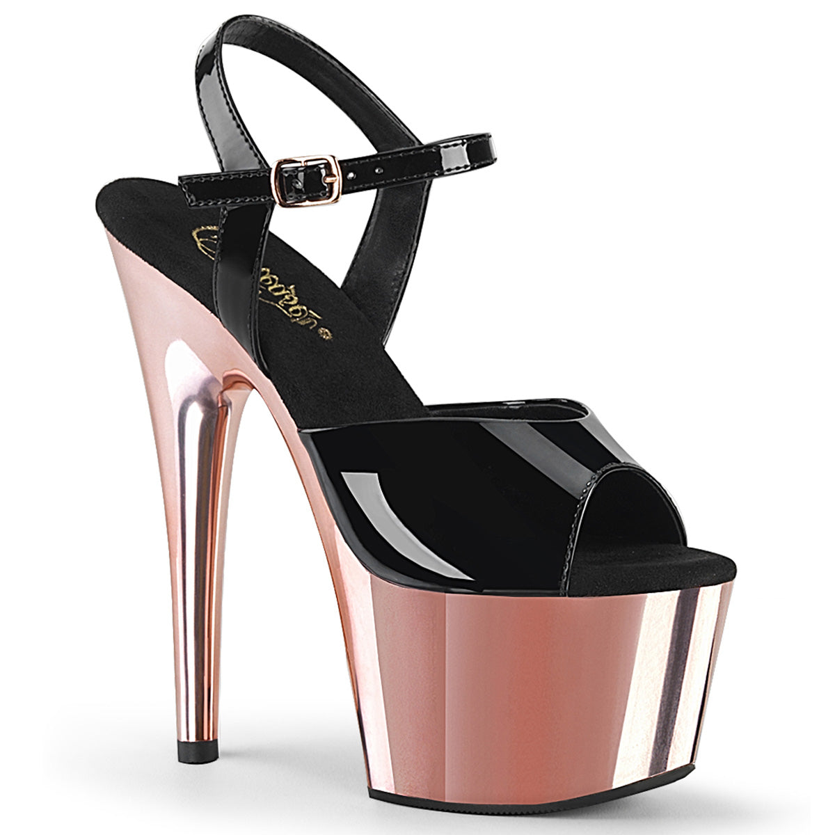 ADORE-709 7" Heel Black Rose Gold Chrome Strippers Shoes