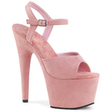 adore 709fs pleaser sexy faux suede shoes stiletto heel ankle strap platforms sandals baby pink
