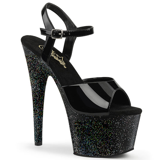 ADORE-709MG Pleaser 7" Heel Black Patent Pole Dancer Sandals-Pleaser- Sexy Shoes