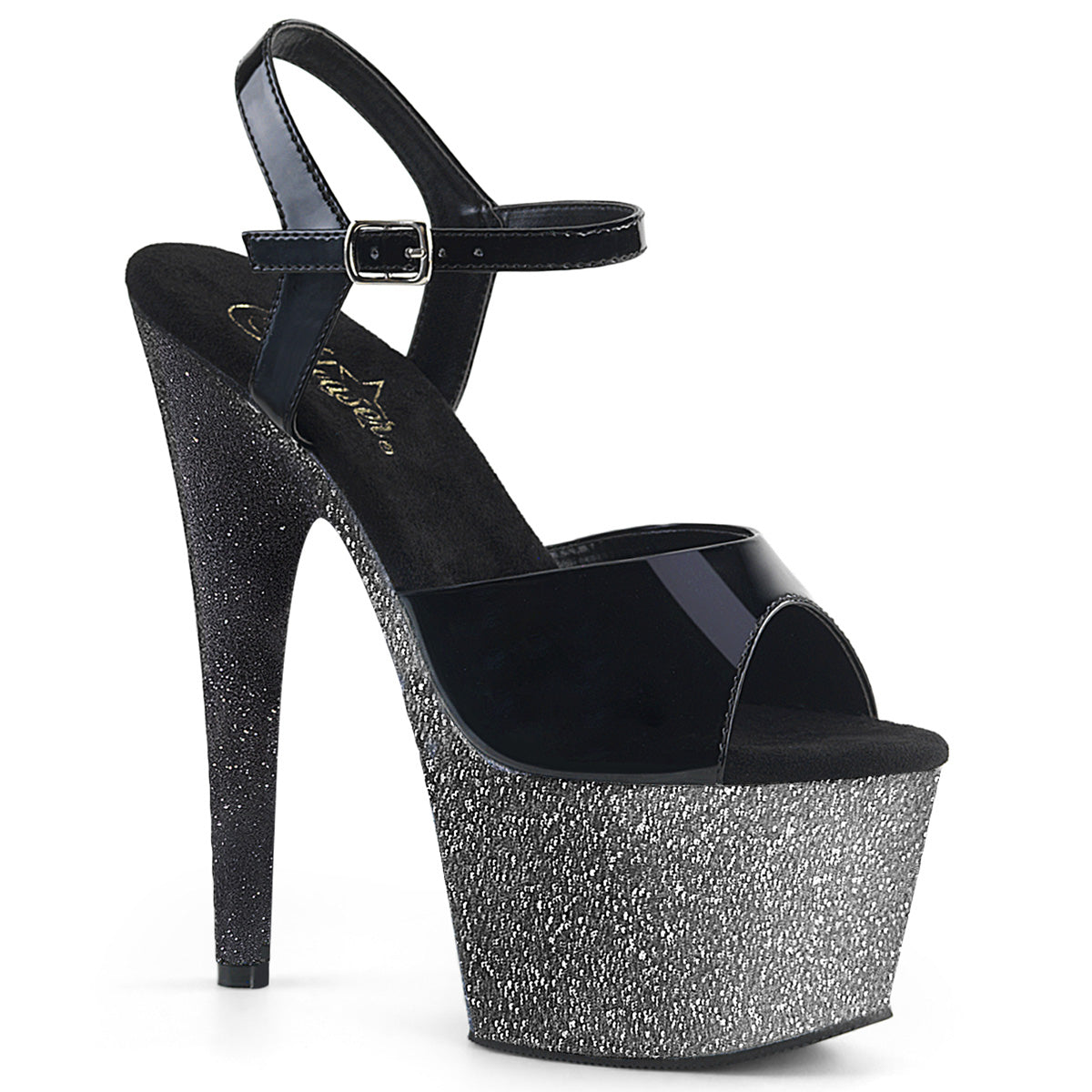 ADORE-709OMBRE 7" Heel Black Silver-Black Ombre Pole Sandals-Pleaser- Sexy Shoes