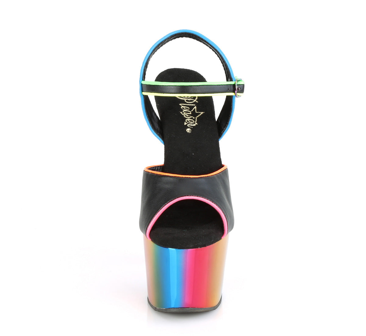 adore 709rc 02_pleaser_platforms_exotic_dancing_7_inch_ _7_1_2_inch_heel_pleasers_black_faux_leather_rainbow_chrome