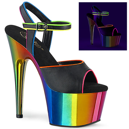 ADORE-709RC-02 Pleasers Rainbow Chrome Platform Neon UV Exotic Dancing Heels