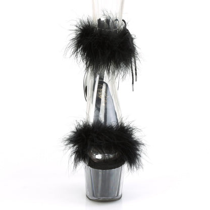 ADORE-724F 7 Inch Heel Clear and Black Fur Pole Dancing Shoe-Pleaser- Sexy Shoes Alternative Footwear