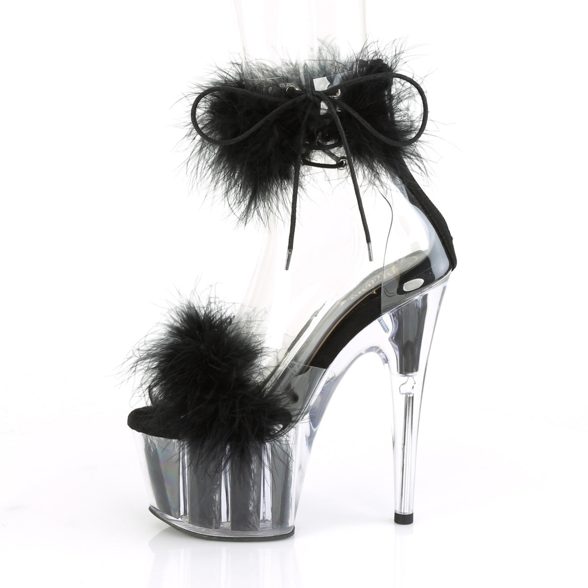 ADORE-724F 7 Inch Heel Clear and Black Fur Pole Dancing Shoe-Pleaser- Sexy Shoes Pole Dance Heels