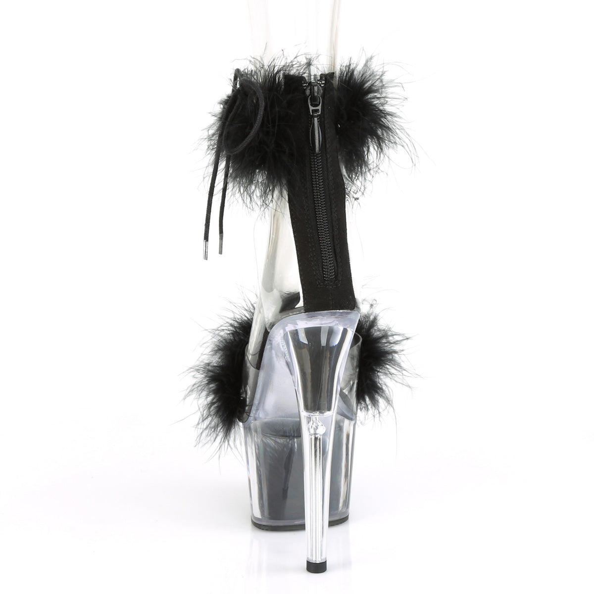 ADORE-724F 7 Inch Heel Clear and Black Fur Pole Dancing Shoe-Pleaser- Sexy Shoes Fetish Footwear