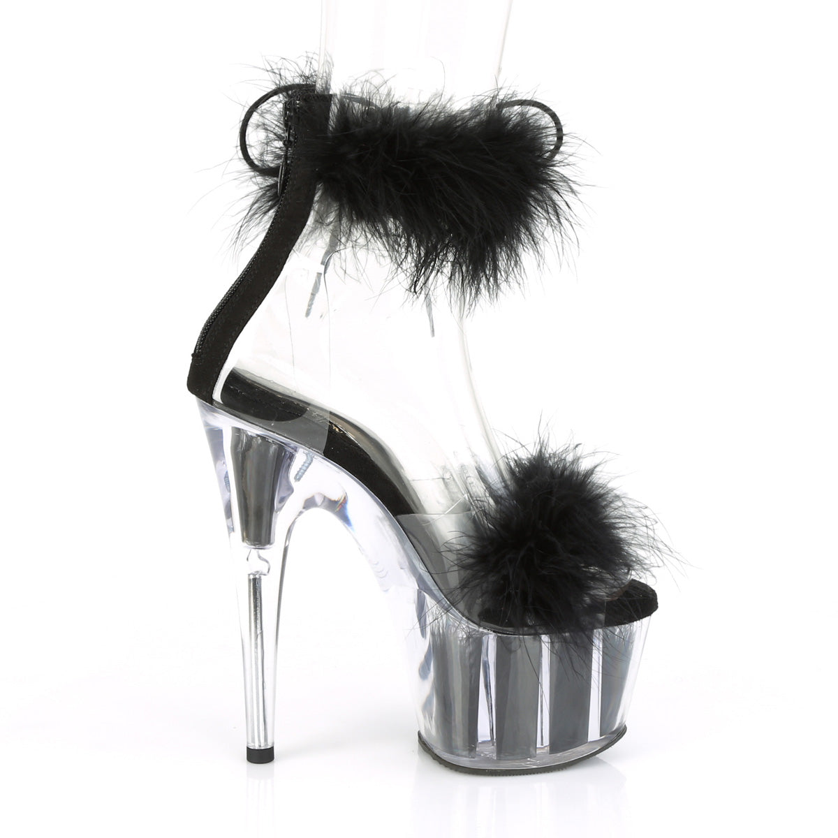 ADORE-724F 7 Inch Heel Clear and Black Fur Pole Dancing Shoe-Pleaser- Sexy Shoes Fetish Heels