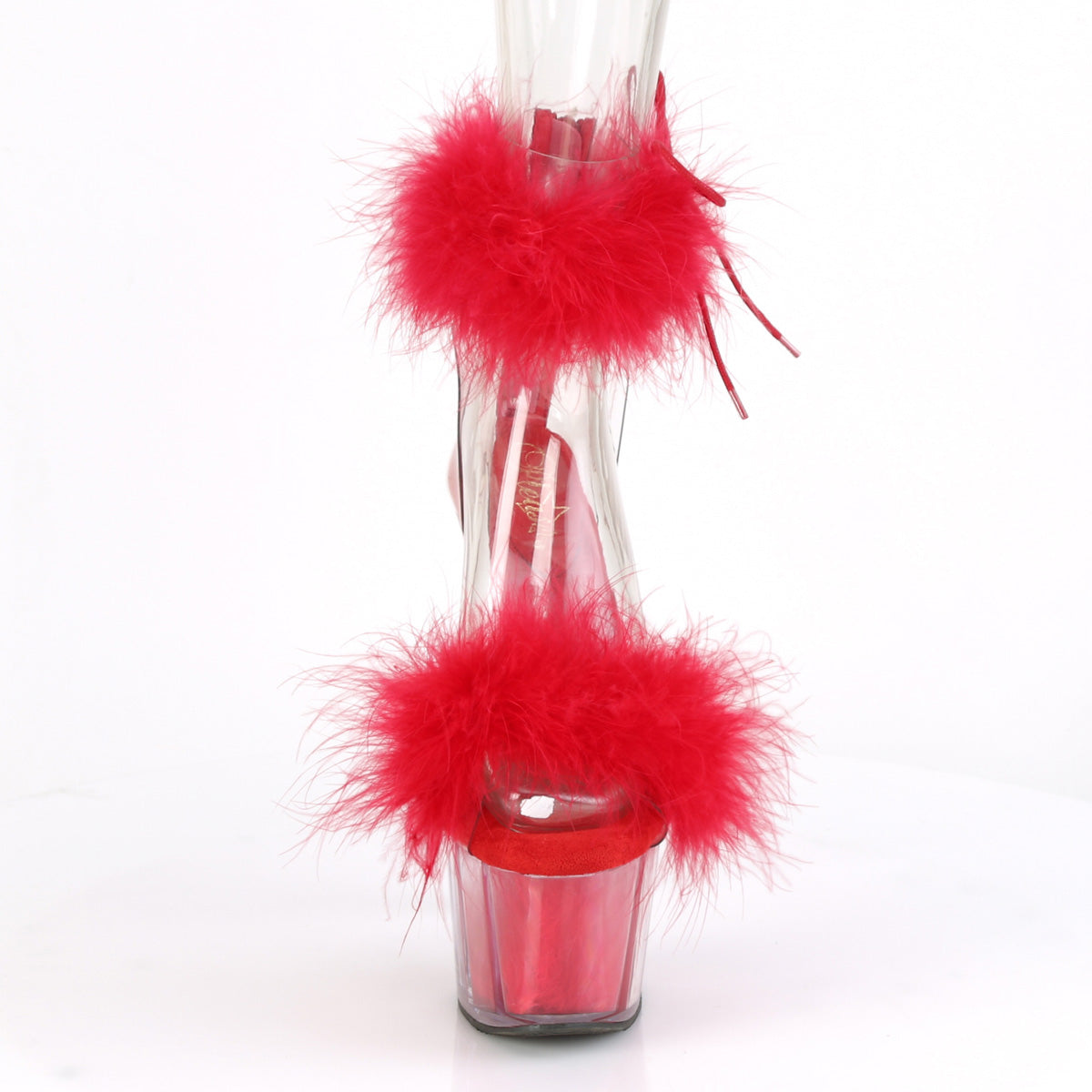 ADORE-724F Pleaser 7" Heel Clear Red Fur Pole Dancing Shoes-Pleaser- Sexy Shoes Alternative Footwear