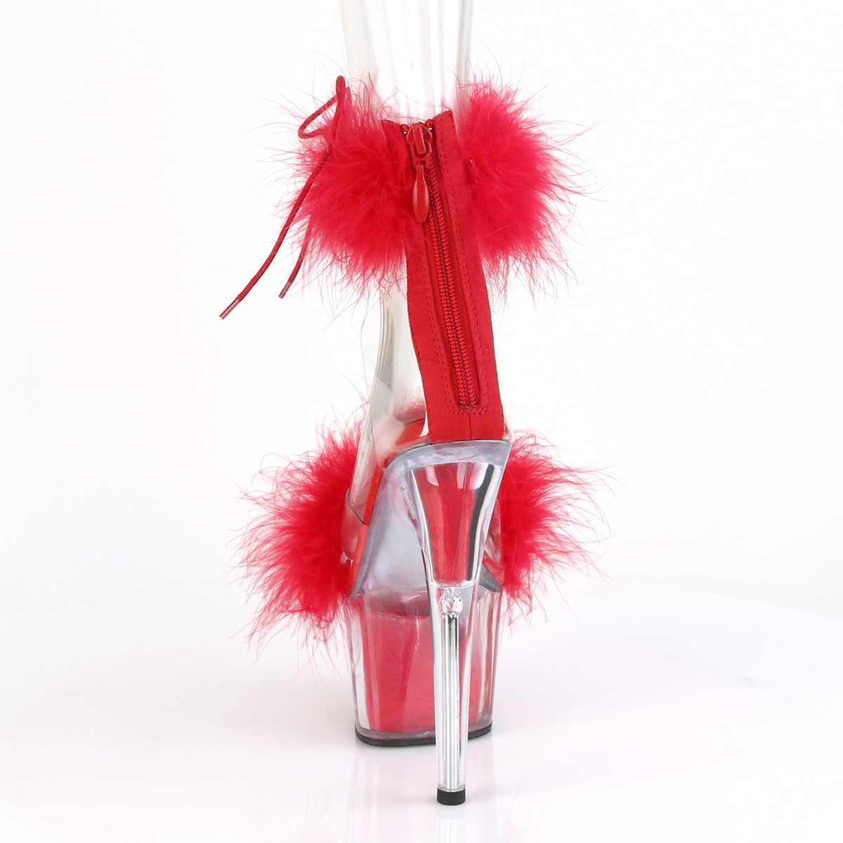ADORE-724F Pleaser 7" Heel Clear Red Fur Pole Dancing Shoes-Pleaser- Sexy Shoes Fetish Footwear