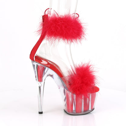 ADORE-724F Pleaser 7" Heel Clear Red Fur Pole Dancing Shoes-Pleaser- Sexy Shoes Fetish Heels