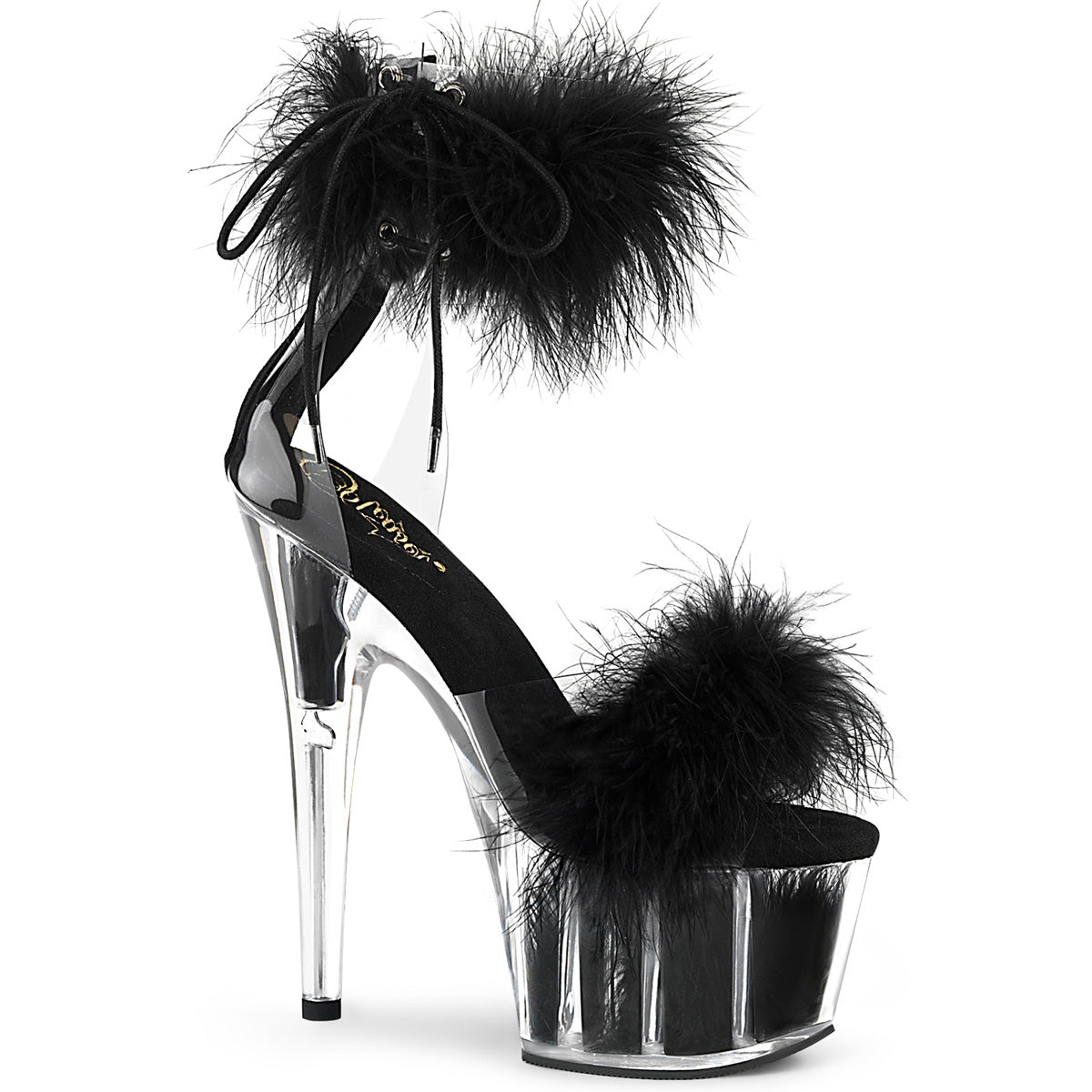 ADORE-724F 7 Inch Heel Clear and Black Fur Pole Dancing Shoe-Pleaser- Sexy Shoes