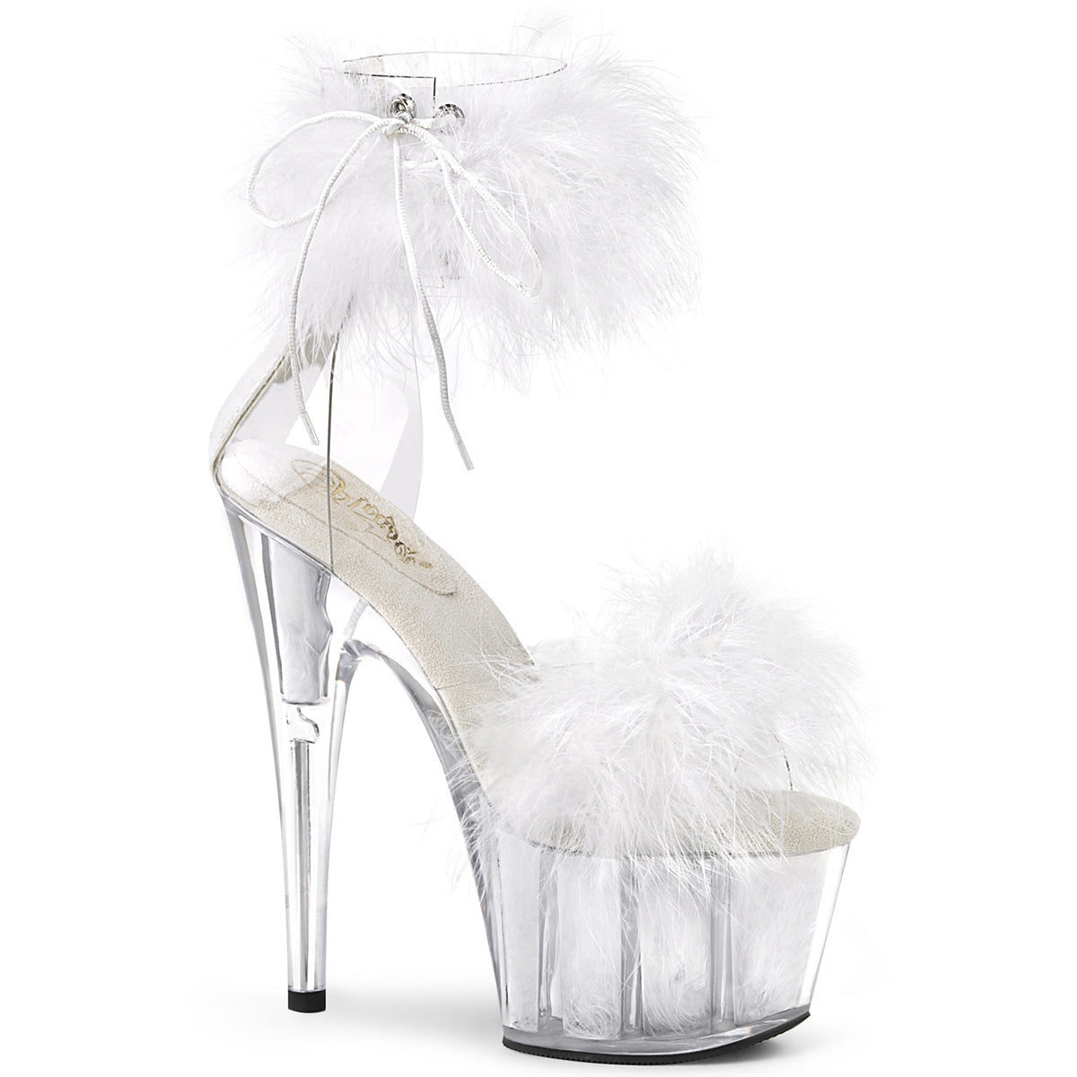 ADORE-724F Pleaser 7" Heel Clear White Fur Pole Dancing Shoe-Pleaser- Sexy Shoes
