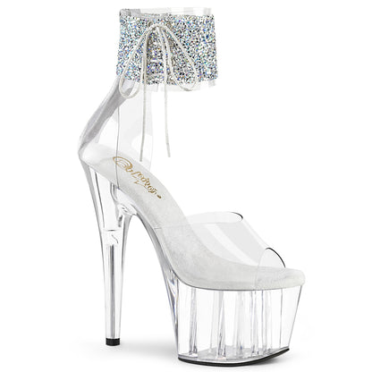 ADORE-724RS-02 Pleasers Clear Platform Exotic Dancing Bling Ankle Cuff Heels