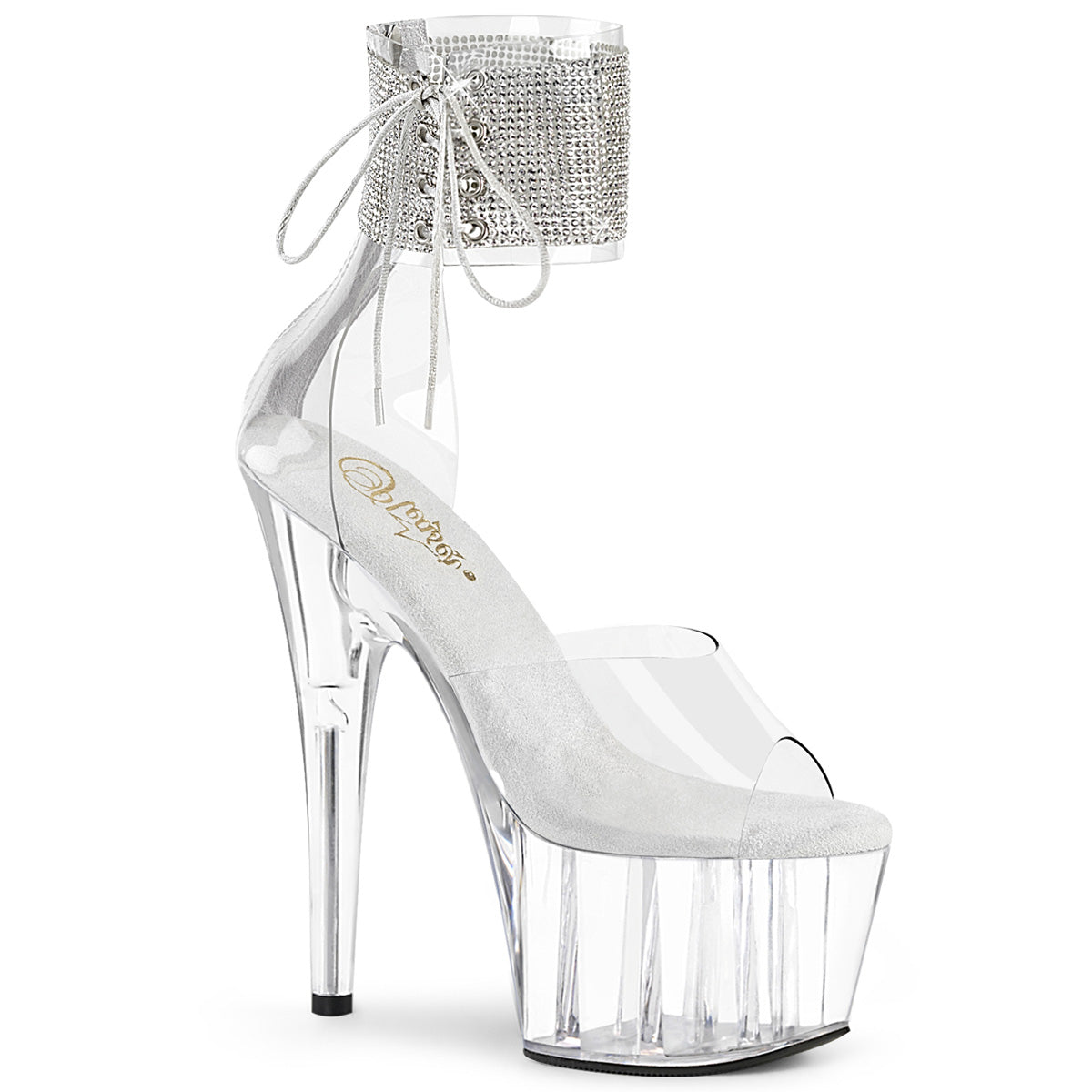ADORE-724RS Pleasers 7 Inch Clear Exotic Dancing  Bling Ankle Cuff Heels