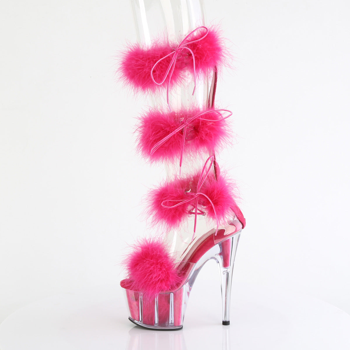 ADORE-728F Pleaser Hot Pink Wrap Round Fur Pole Dancing Heels
