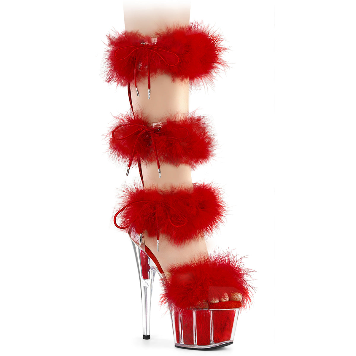 ADORE-728F Pleaser Red Fur Pole Dancing High Heel Shoes