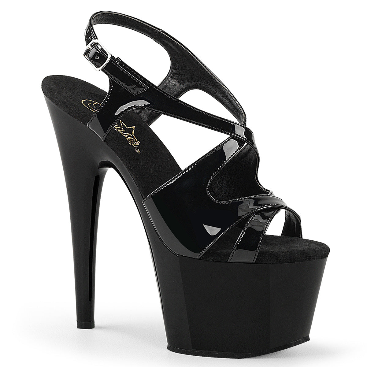 ADORE-730 Pleaser 7 Inch Heel Black Patent Strippers Sandals-Pleaser- Sexy Shoes