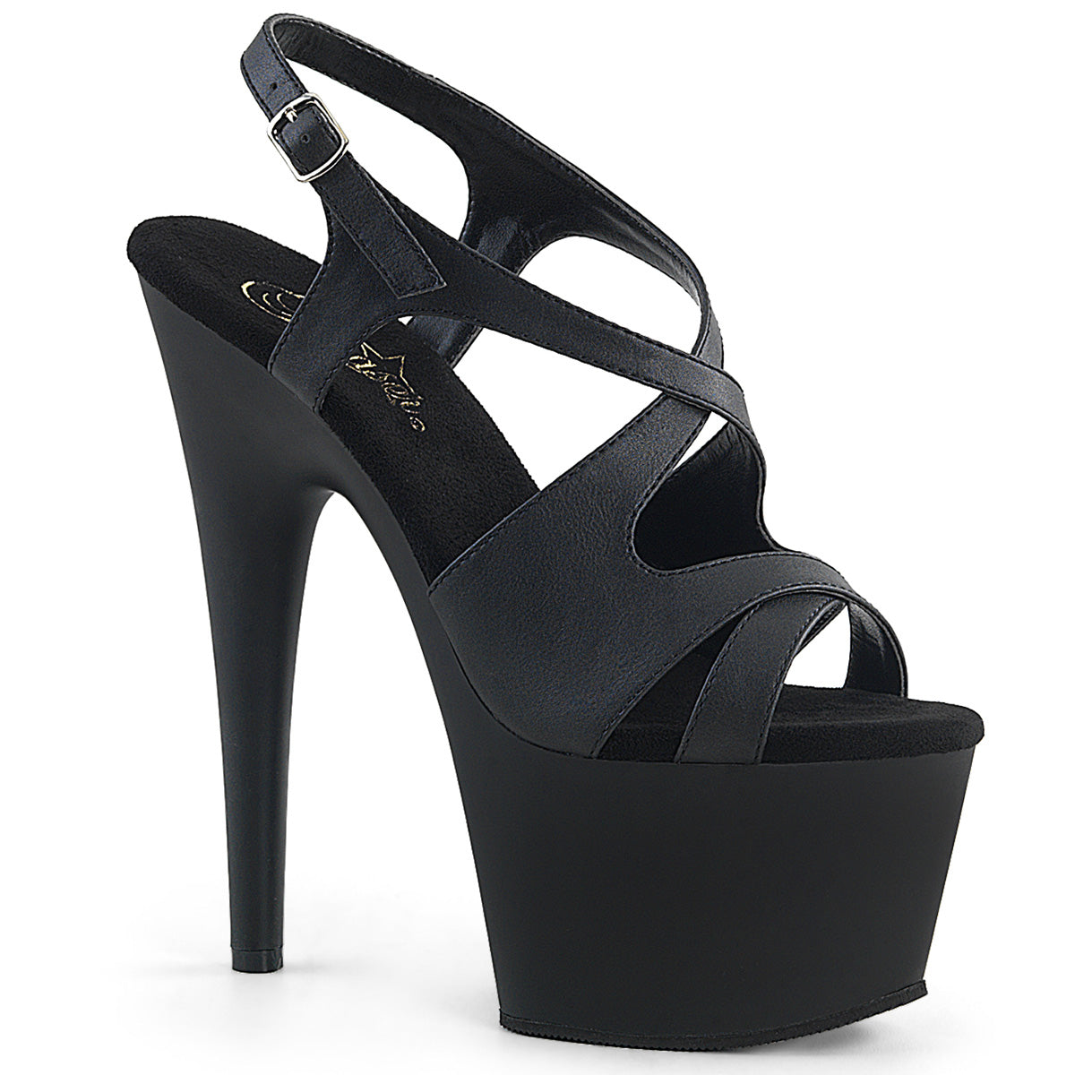 ADORE-730 Pleasers 7 Inch Black Stripper Strappy Slingback Heels