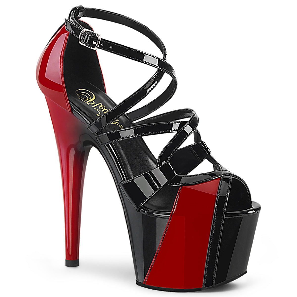 Adore-764 plezierig 7 "Heel zwarte en rode strippers sandalen