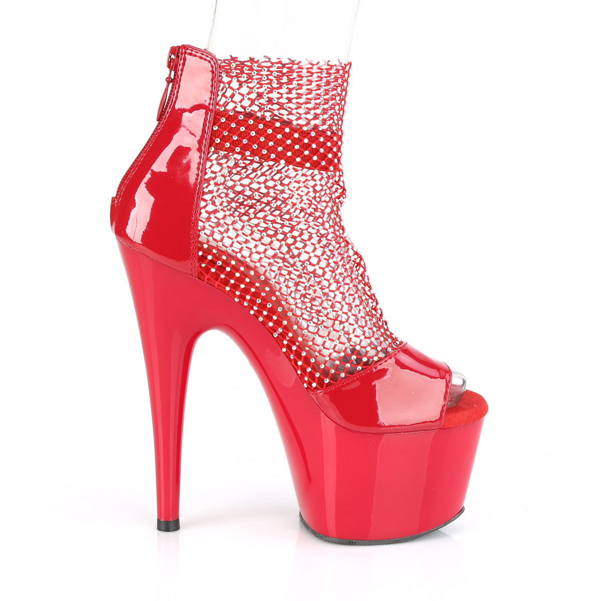 ADORE-765RM Pleasers Red Patent Platform Exotic Dancing Bling Mesh Heels