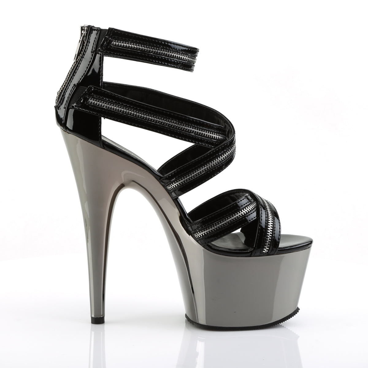 ADORE-767 7" Heel Black and Pewter Chrome Strippers Sandals-Pleaser- Sexy Shoes Fetish Heels