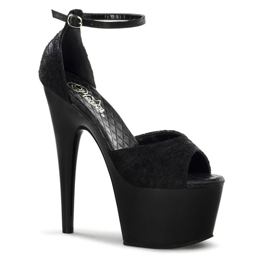 ADORE-768 Pleaser 7 Inch Heel Black Satin Strippers Sandals-Pleaser- Sexy Shoes